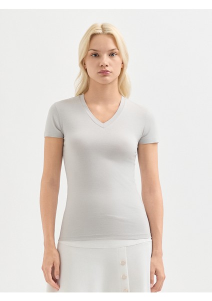Kadın Regular Fıt Tişört-Gri fiyatları
