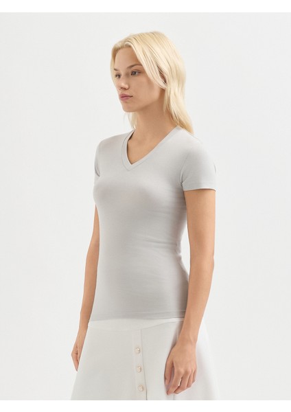 Kadın Regular Fıt Tişört-Gri modelleri