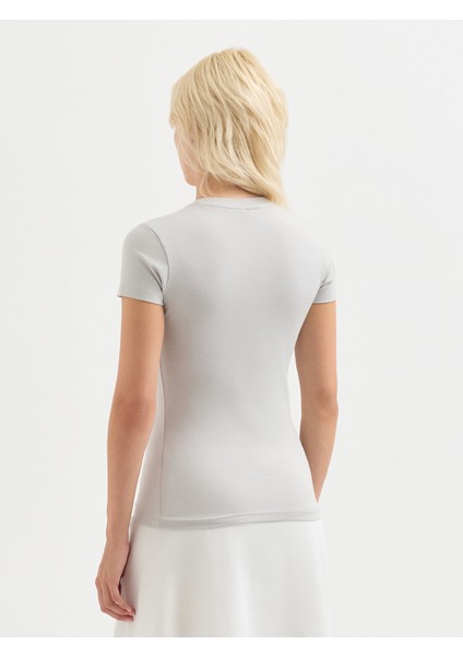 Kadın Regular Fıt Tişört-Gri fırsatları