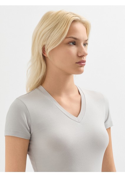 Kadın Regular Fıt Tişört-Gri indirimleri