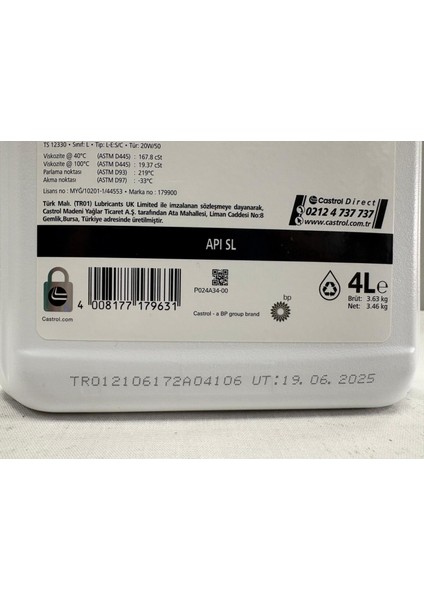 Gtx 20W-50 4l Motor Yağı (Üretim Tarihi 2025) fiyatları