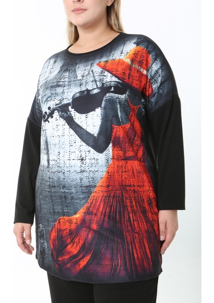 Yünlü Viskon Desenli Likralı Kadın Büyük Beden Tunik fiyatları