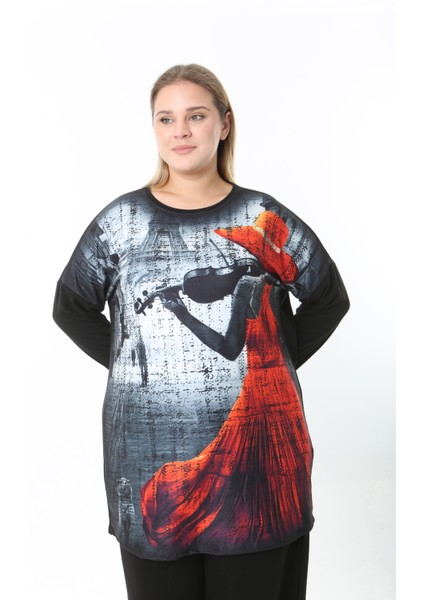 Yünlü Viskon Desenli Likralı Kadın Büyük Beden Tunik modelleri