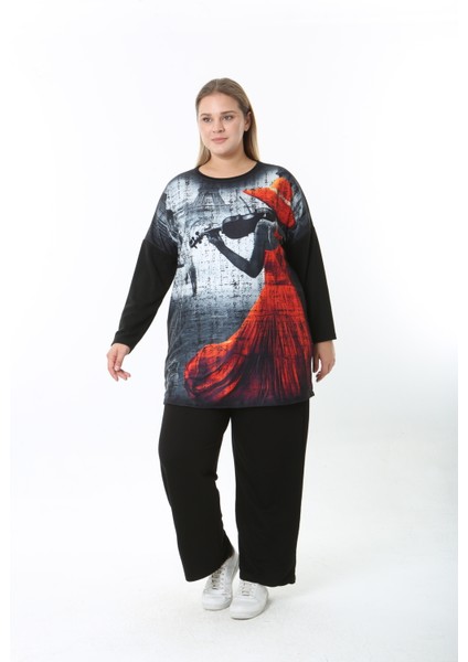 Yünlü Viskon Desenli Likralı Kadın Büyük Beden Tunik indirimleri