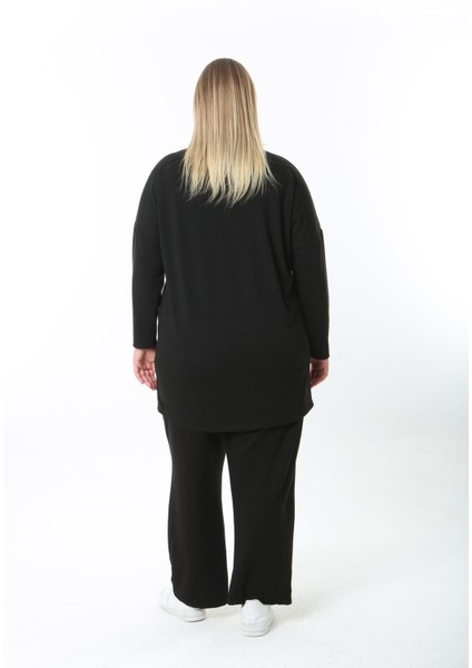 Yünlü Viskon Desenli Likralı Kadın Büyük Beden Tunik