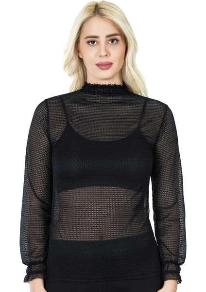 Derya Kurşun Balıkçı Yaka File Transparan Detaylı Kadın Atlet 146 fiyatları