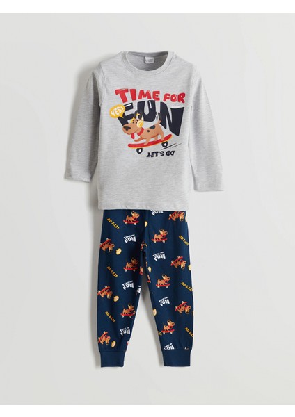 Lcw Kids Gri Beli Lastikli Baskılı Erkek Çocuk Pijama Takım