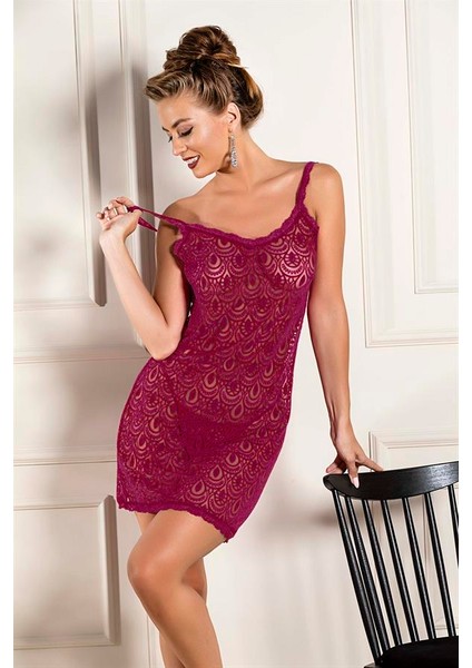 Devore Transparan Babydoll String Takım Bordo (31842) modelleri
