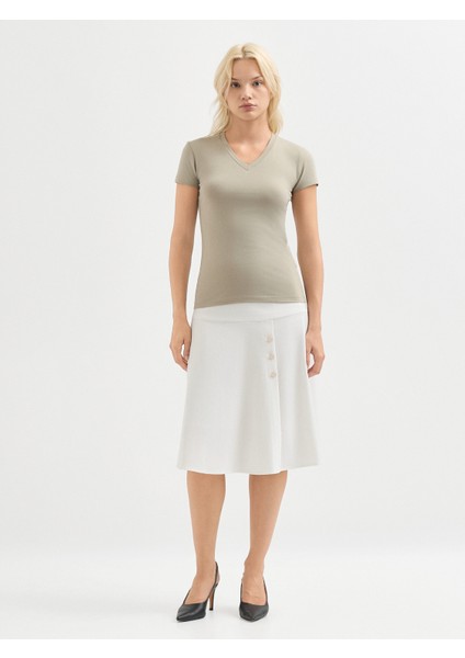 Kadın Regular Fıt Tişört-Bej indirimleri