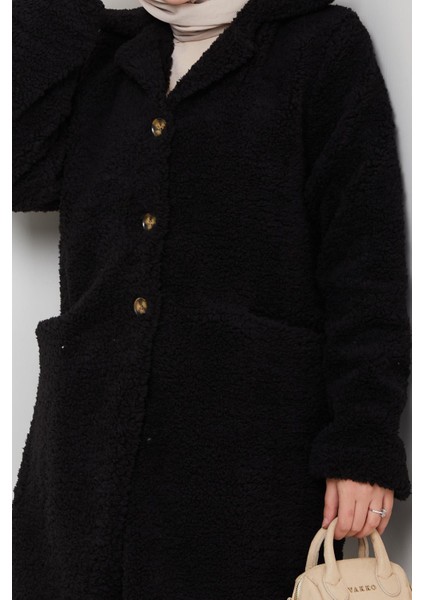 Kadın Kürk Kumaş Astarlı Düğmeli Siyah Cepli Kaban indirimleri