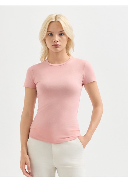 Kadın Regular Fıt Tişört-Pembe