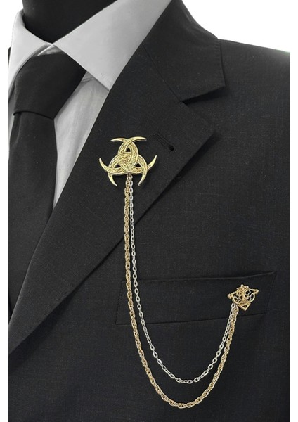 Gold Renk Üçleme Kelt Viking Ceket & Damatlık & Blazer Zincirli Yaka Aksesuarı fiyatları