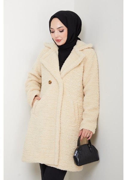 Kadın Kürk Kumaş Astarlı Düğmeli Bej Kaban indirimleri