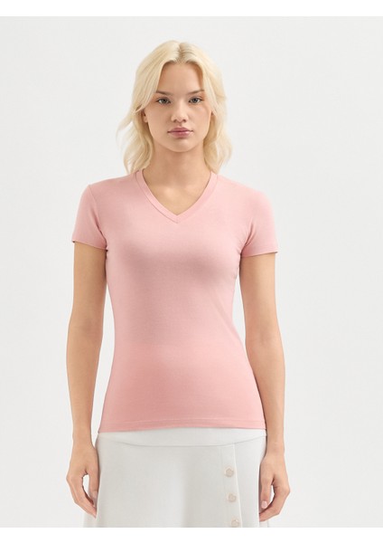Kadın Regular Fıt Tişört-Pembe