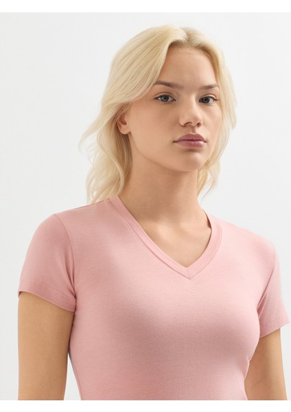 Kadın Regular Fıt Tişört-Pembe