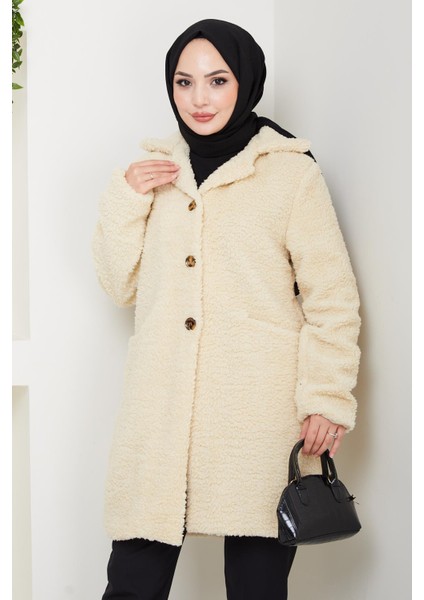 Kadın Kürk Kumaş Astarlı Düğmeli Bej Cepli Kaban fırsatları