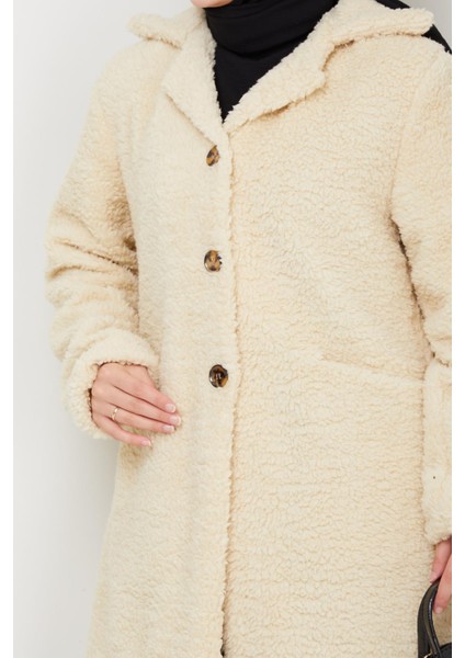 Kadın Kürk Kumaş Astarlı Düğmeli Bej Cepli Kaban indirimleri