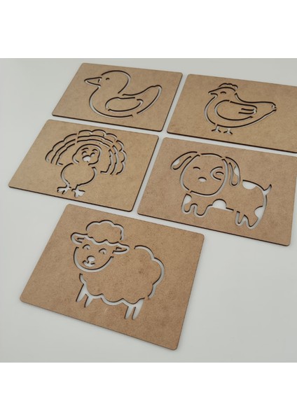 Ahşap Çiftlik Hayvanları Şablonu Çizgi Egzersizi El Kası Geliştirme 14 Parça Kutu Dahil modelleri