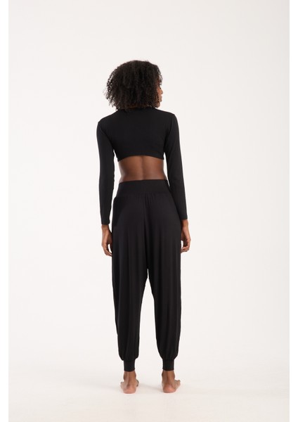 Siyah Viskon Uzun Kollu Bağlamalı Crop Bluz Kadın Günlük Bohem Tarz Üst fiyatları