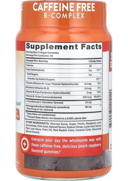 , B-12 Energy Gummies, Natural Peach Raspberry, 48 Vegan Gummies modelleri