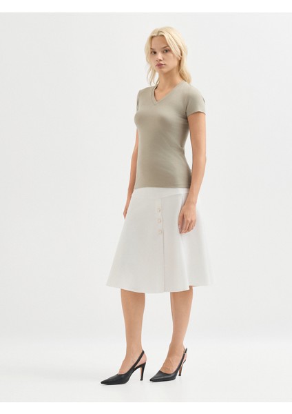 Kadın Regular Fıt Tişört-Bej