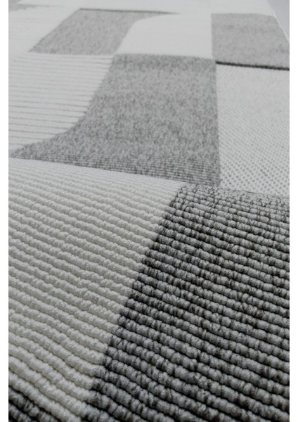 Bukle Soft Twister 0455G Gri-Beyaz Yolluk Salon Antre Koridor Halısı Yumuşak Dokuma Makine Halısı fırsatları