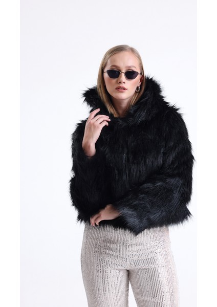 Kapüşonlu Kürk Crop Mont