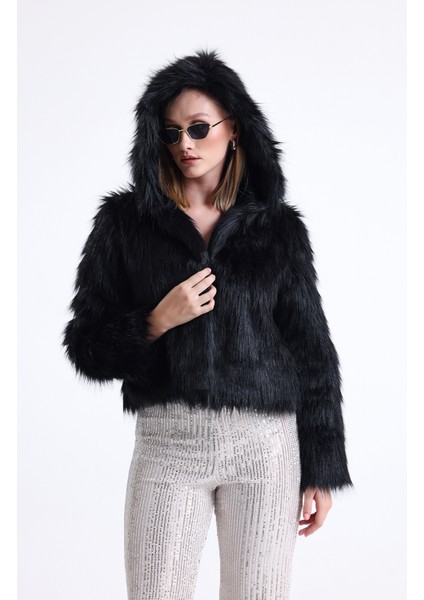 Kapüşonlu Kürk Crop Mont fırsatları