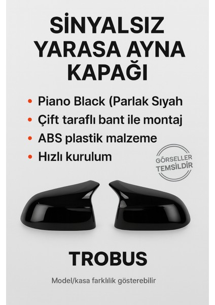 Ford Ranger T6 2019 Araca Özel Batman/yarasa Ayna Kapağı – Piano Black (Parlak Siyah) | Trobus