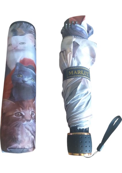 Sevimli Kedi Yavruları Desenli Rüzgara Dayanıklı Manuel Bayan Şemsiyesi modelleri