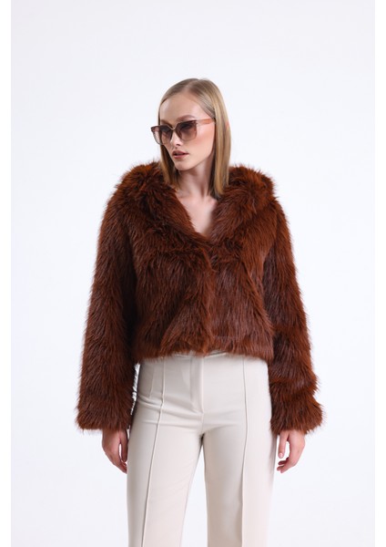 Kapüşonlu Kürk Crop Mont