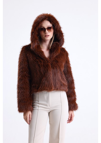 Kapüşonlu Kürk Crop Mont fiyatları