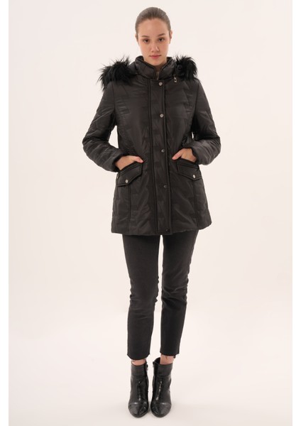 Veger Özel Desen Kapüşonlu Kapitone Mont modelleri