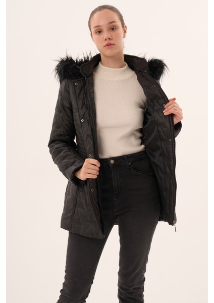 Veger Özel Desen Kapüşonlu Kapitone Mont fırsatları