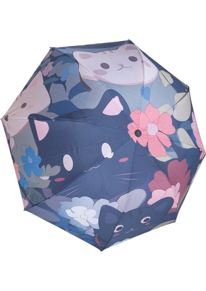 Emoji Kedi Desenli Şemsiye Rüzgara Dayanıklı Manuel Bayan Şemsiyesi fiyatları