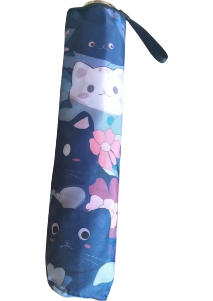 Emoji Kedi Desenli Şemsiye Rüzgara Dayanıklı Manuel Bayan Şemsiyesi fırsatları