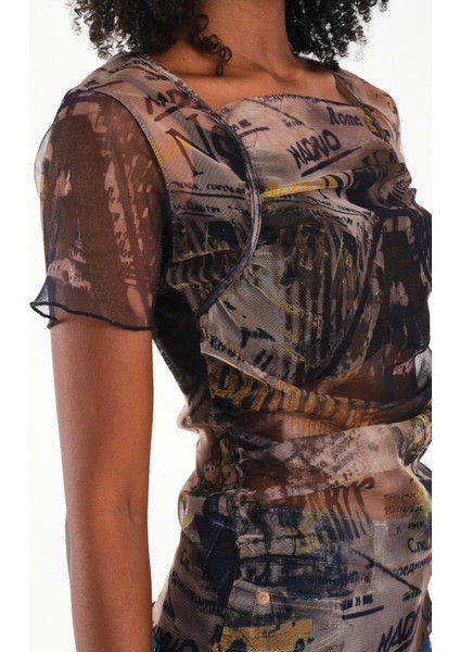 Kare Yaka Tül Bluz indirimleri