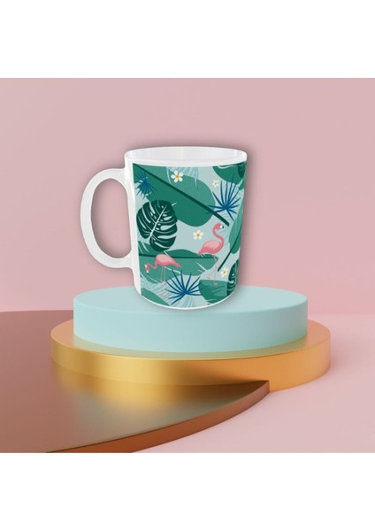 Şirin Pastel Renkli Flamingo Desenli Tasarım Kupa