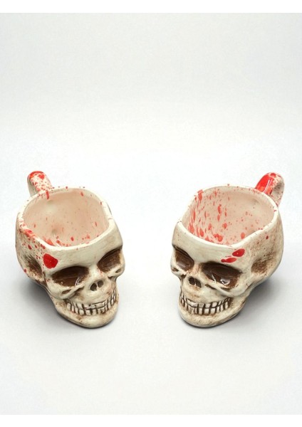 El Yapımı Kuru Kafa Seramik Espresso Bardağı – 150 ml | Siyah & Kırmızı | Dekoratif & Kullanışlı