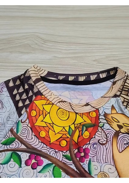 Kedi Baskılı Çok Renkli Bluz fiyatları