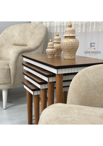 Evim Mobilya Beyaz Eşya (Tesla) Lüx 1. Sınıf Mdf 4'lü (Dörtlü) Zigon Sehpa (Özel Tasarım) indirimleri