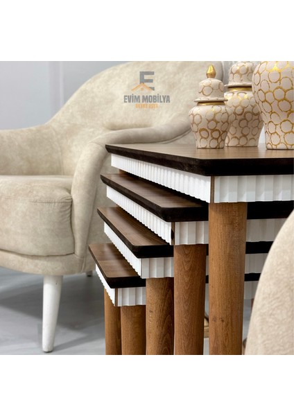 Evim Mobilya Beyaz Eşya (Tesla) Lüx 1. Sınıf Mdf 4'lü (Dörtlü) Zigon Sehpa (Özel Tasarım)