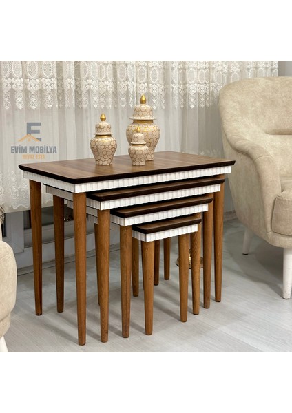 Evim Mobilya Beyaz Eşya (Tesla) Lüx 1. Sınıf Mdf 4'lü (Dörtlü) Zigon Sehpa (Özel Tasarım)