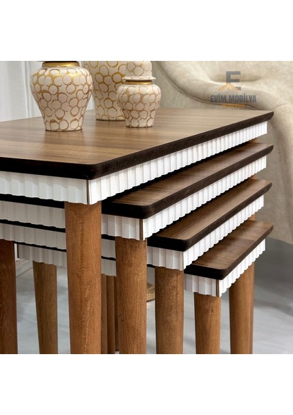 Evim Mobilya Beyaz Eşya (Tesla) Lüx 1. Sınıf Mdf 4'lü (Dörtlü) Zigon Sehpa (Özel Tasarım)