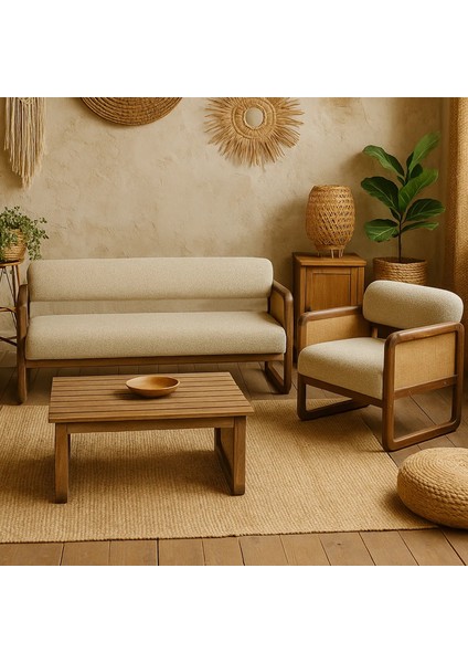 Alaves Hazeran Jüt Çay Seti Ceviz Ahşap,sütlü KAHVE(1ADET Ikili Berjer 1ADET Tekli BERJER1ADETSEHPA)