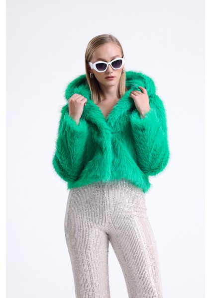 Kapüşonlu Kürk Crop Mont