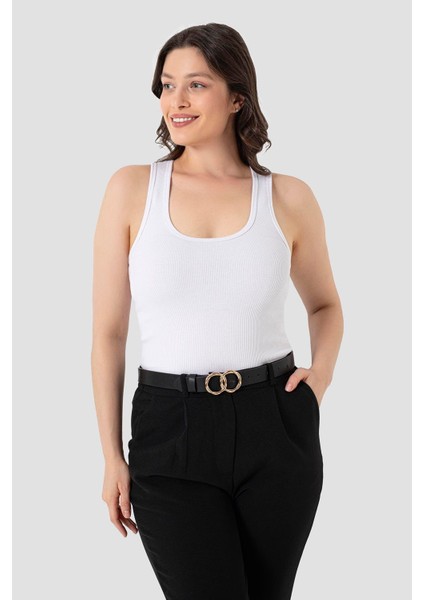 Kadın Fitilli Görünümlü Kalın Askılı Basic Beyaz Atlet 2'li Paket modelleri