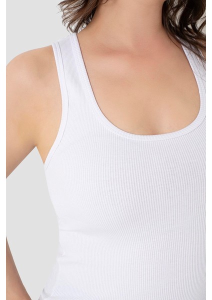 Kadın Fitilli Görünümlü Kalın Askılı Basic Beyaz Atlet 2'li Paket fırsatları