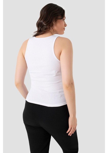 Kadın Fitilli Görünümlü Kalın Askılı Basic Beyaz Atlet 2'li Paket indirimleri