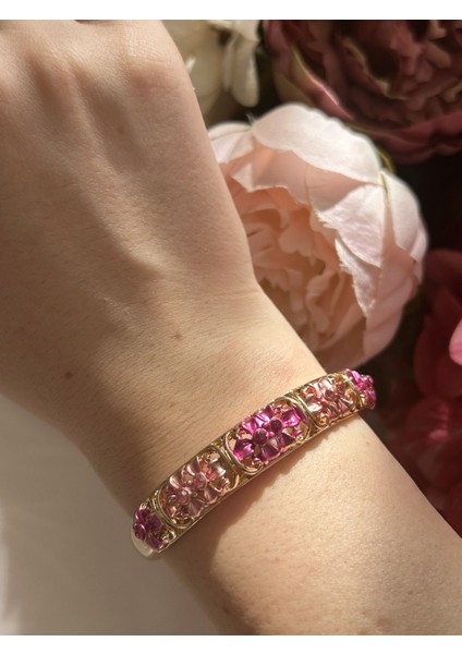 Fuşya Çiçek Kelepçe Bileklik